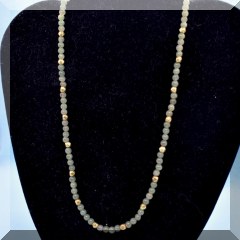 J12. Green stone (jade) and goldtone beaded necklace 18.5”l - $48